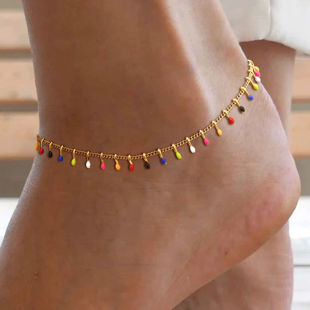 Jc Jewelry & Watches Photos - Kleines Perlen-Fußkettchen für Damen, farbenfrohe Fußkette